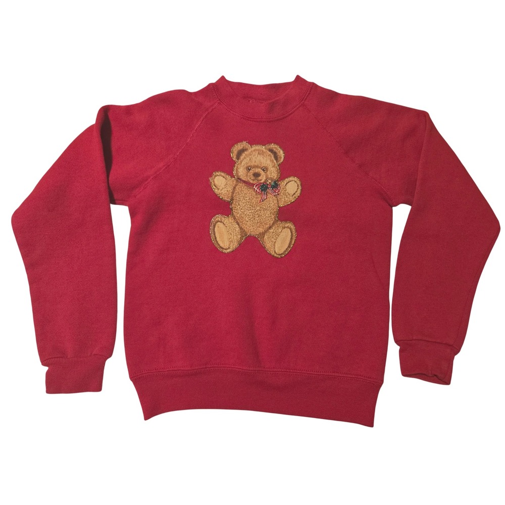 Wrangler Kids Red Teddy Bear Sweatshirt Size M 10-12 Crewneck Pullover fits 8-10